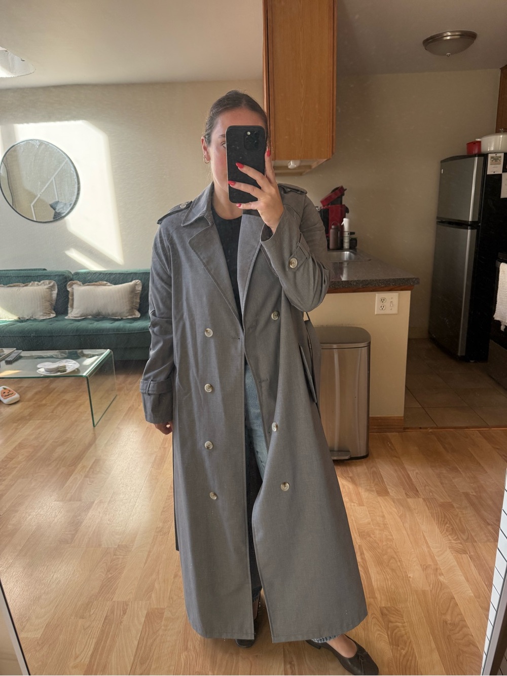 Lioness Gray Double-Breasted Long Trench Coat